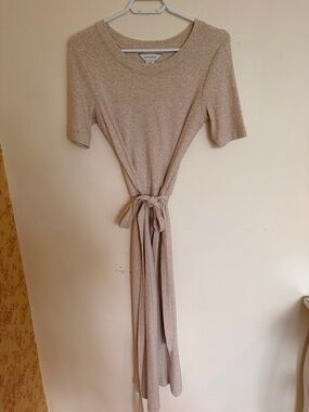 Beige Tie-Waist Knit Dress, Never Worn